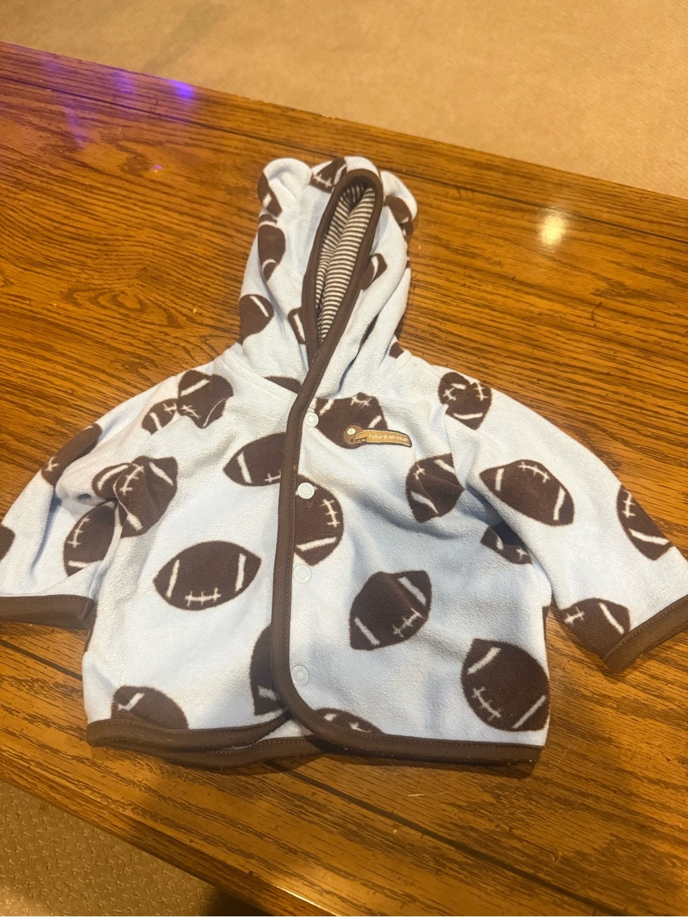 6 for $10 Carter's Light Blue and Brown Football Hooded Baby Jacket
